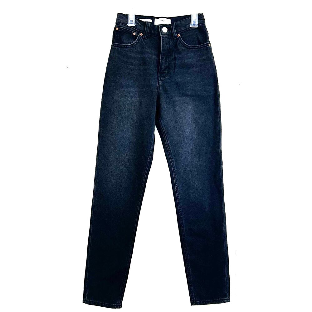 Mango MNG Juniors Denim Black Wash Mom Jeans Size 1 High Rise Ankle Jeans Pocket